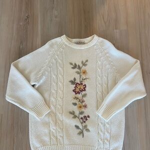 Floral Embroidered Cream Sweater